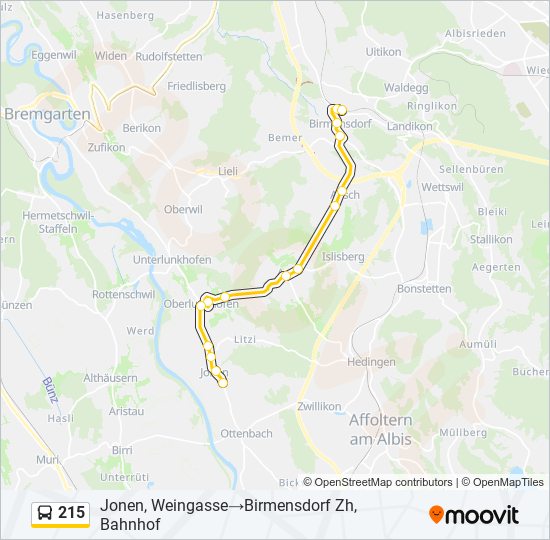 Plan de la ligne 215 de bus