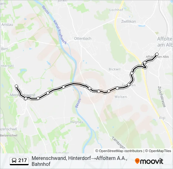 Plan de la ligne 217 de bus