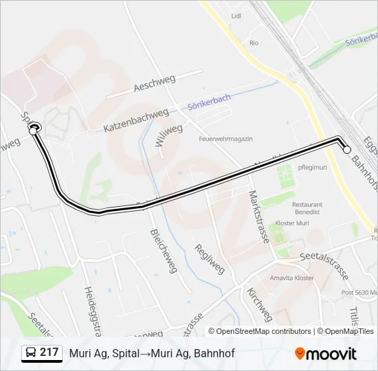 Plan de la ligne 217 de bus