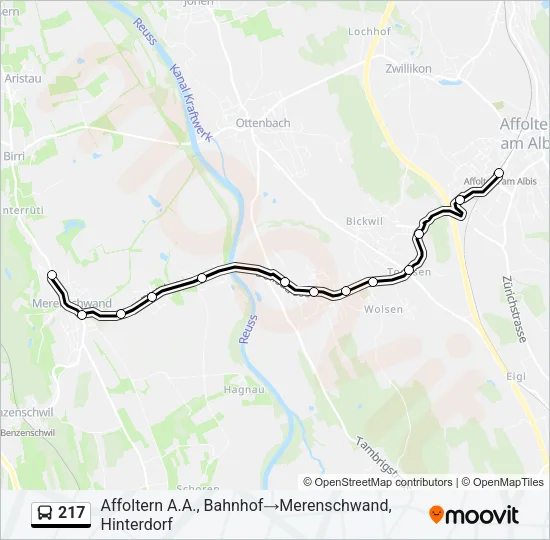 Plan de la ligne 217 de bus