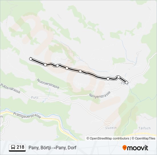 Plan de la ligne 218 de bus