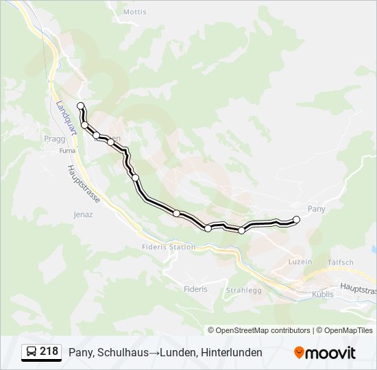 Plan de la ligne 218 de bus