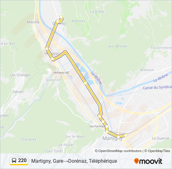 Plan de la ligne 220 de bus