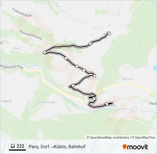 Plan de la ligne 222 de bus