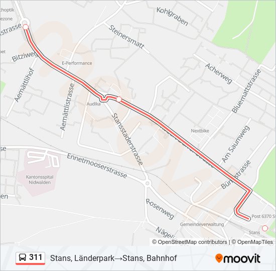 Plan de la ligne 311 de bus