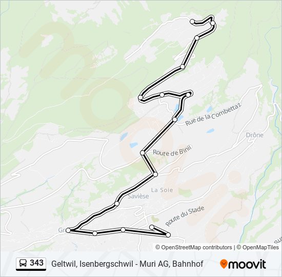 Plan de la ligne 343 de bus