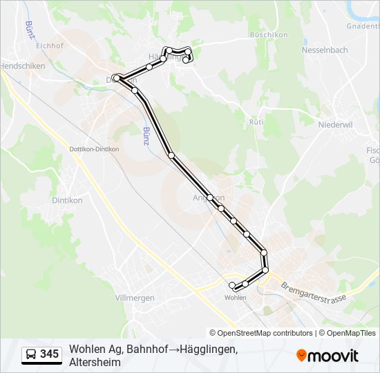 Plan de la ligne 345 de bus