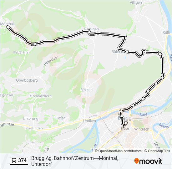 Plan de la ligne 374 de bus