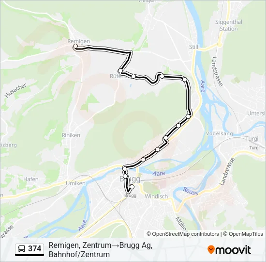 Plan de la ligne 374 de bus