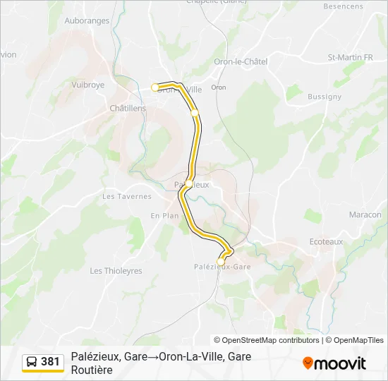 381 Itinéraire: Horaires, Arrêts & Plan - Palézieux, Gare‎→Oron-La ...