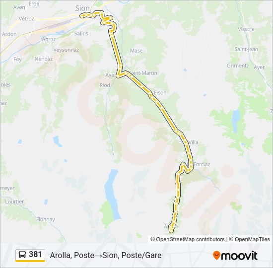 381 Route: Schedules, Stops & Maps - Arolla, Poste‎→Sion, Poste/Gare ...