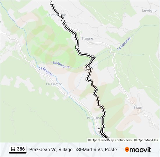 386 Route: Schedules, Stops & Maps - Praz-Jean Vs, Village‎→St-Martin ...