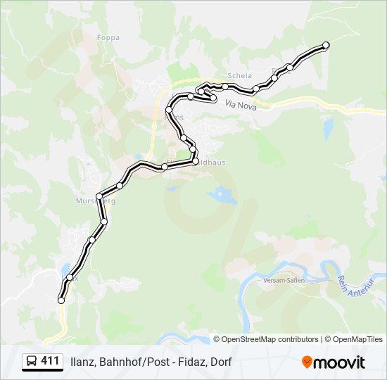 Plan de la ligne 411 de bus