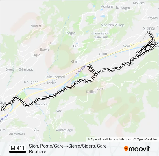 Plan de la ligne 411 de bus