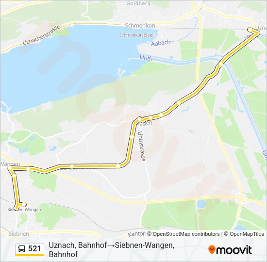 Plan de la ligne 521 de bus