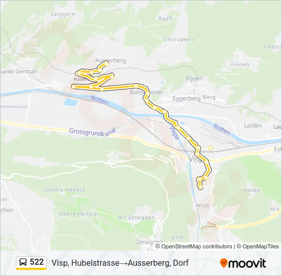 Plan de la ligne 522 de bus