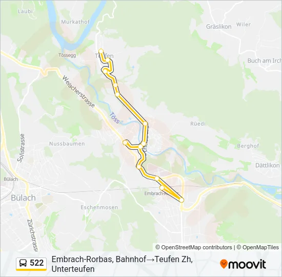 Plan de la ligne 522 de bus