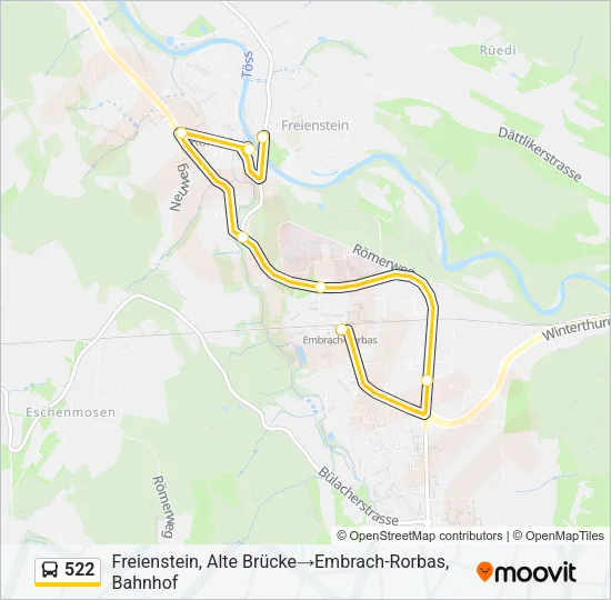 Plan de la ligne 522 de bus