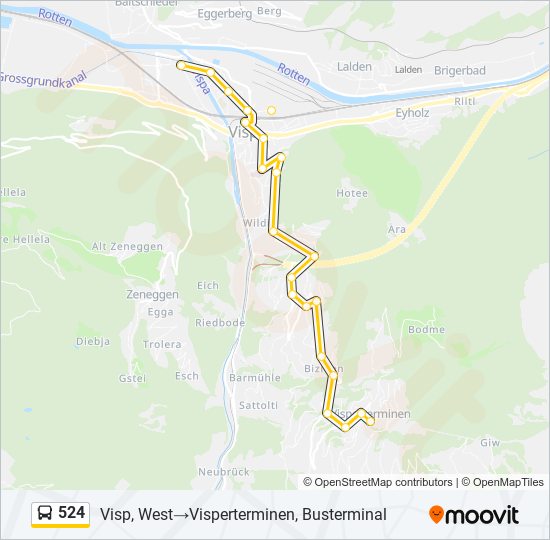 Plan de la ligne 524 de bus