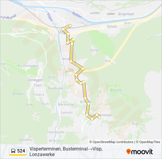 524 bus Line Map