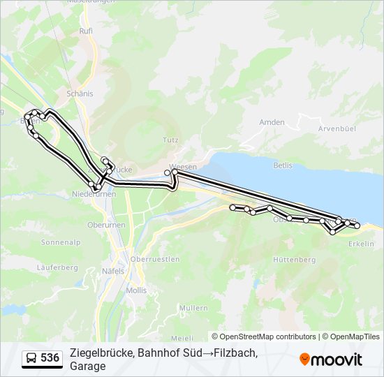 Plan de la ligne 536 de bus