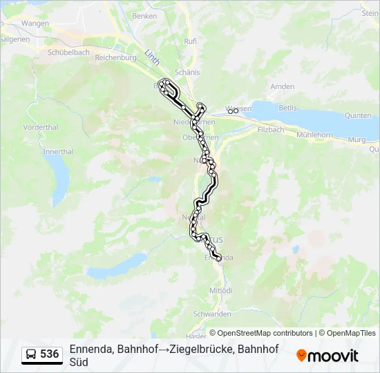Plan de la ligne 536 de bus