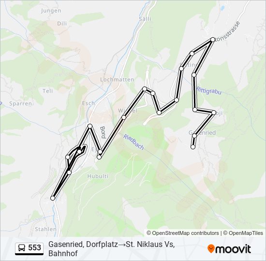 Plan de la ligne 553 de bus