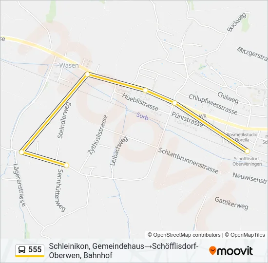 Plan de la ligne 555 de bus