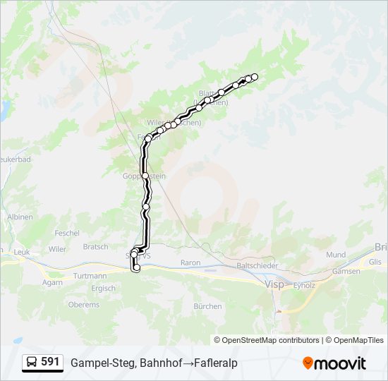 Plan de la ligne 591 de bus