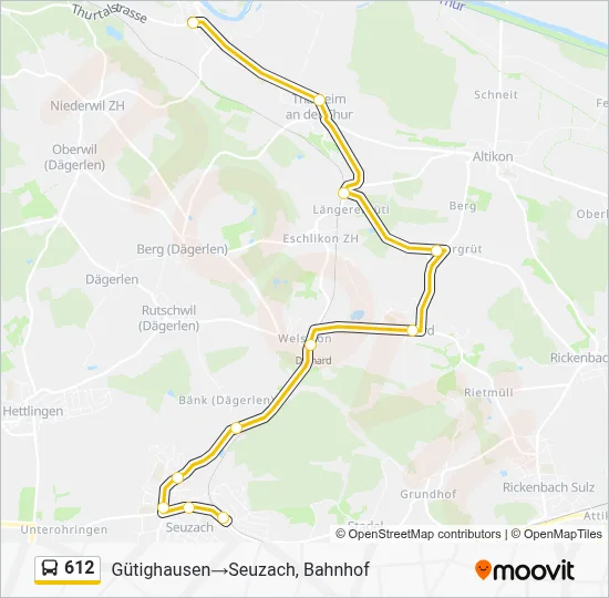 612 Route: Schedules, Stops & Maps - Gütighausen‎→Seuzach, Bahnhof ...