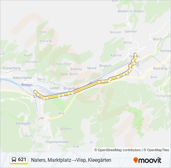 Plan de la ligne 621 de bus