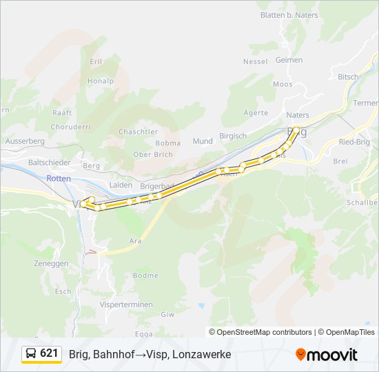 Plan de la ligne 621 de bus