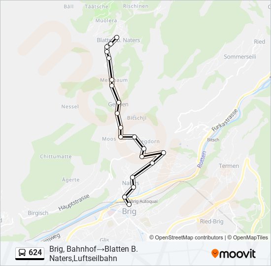 Plan de la ligne 624 de bus