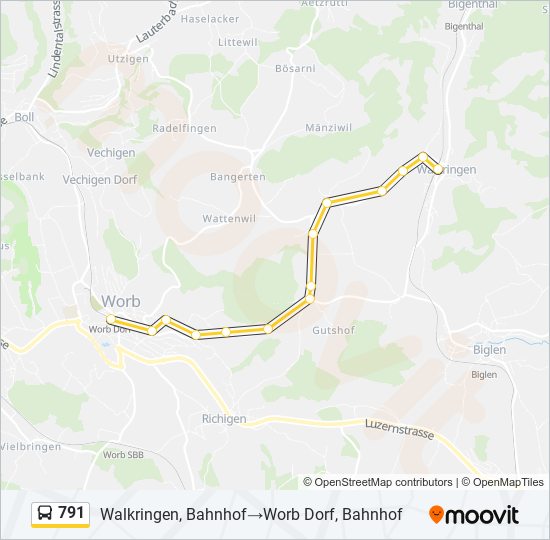 Plan de la ligne 791 de bus