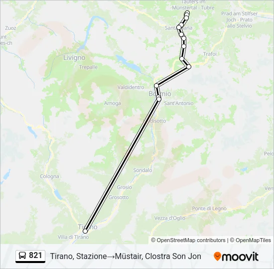 Plan de la ligne 821 de bus