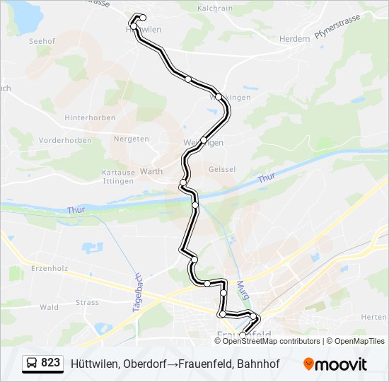 Plan de la ligne 823 de bus