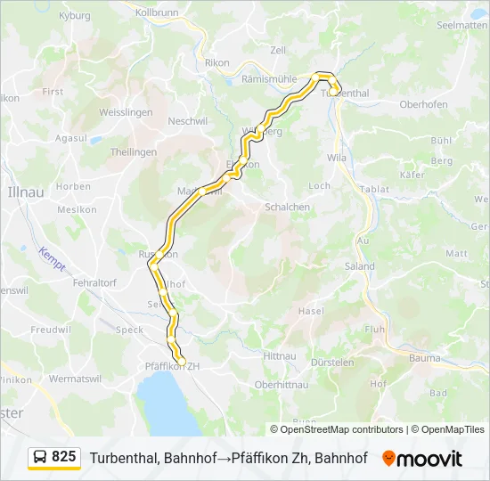 Plan de la ligne 825 de bus