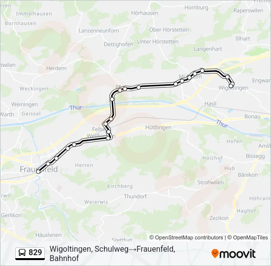 Plan de la ligne 829 de bus
