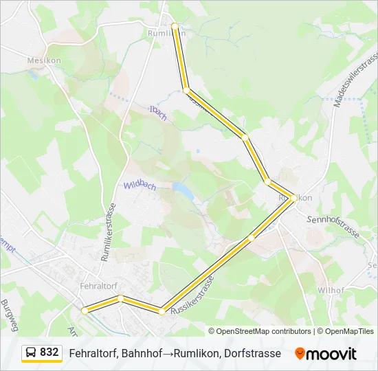 Plan de la ligne 832 de bus