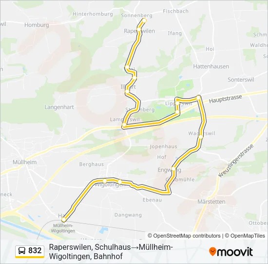 Plan de la ligne 832 de bus