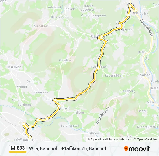 Plan de la ligne 833 de bus