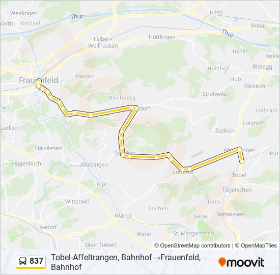 Plan de la ligne 837 de bus