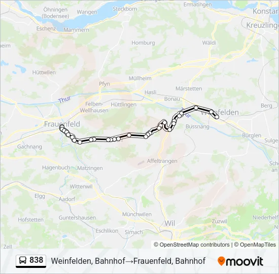 Plan de la ligne 838 de bus