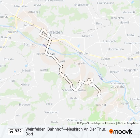 Plan de la ligne 932 de bus