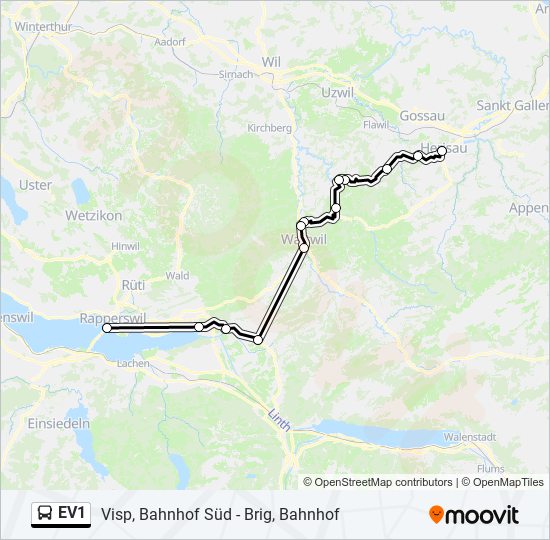 Plan de la ligne EV1 de bus