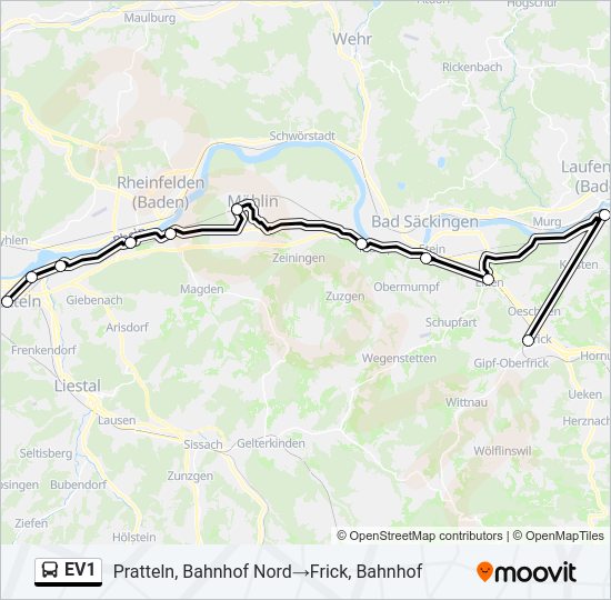 EV1 Bus Line Map
