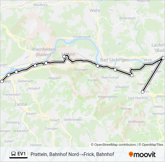 EV1 Bus Line Map