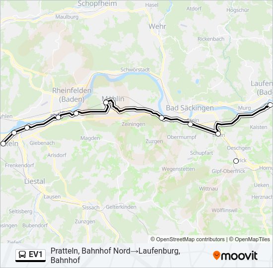 EV1 Bus Line Map