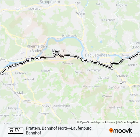 EV1 Bus Line Map