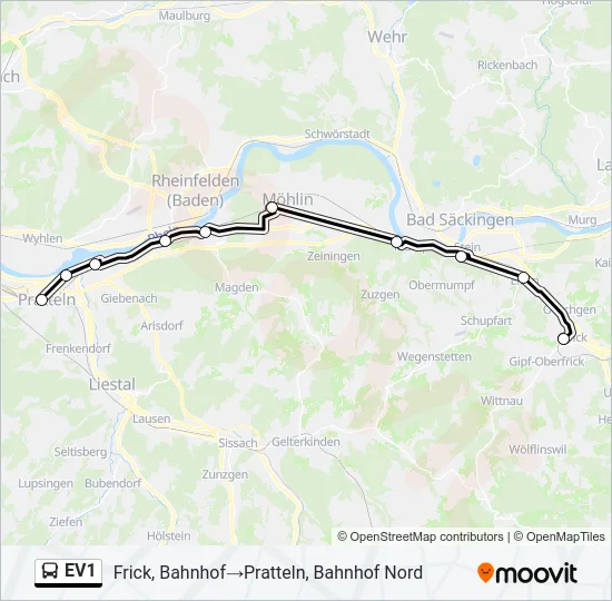 EV1 Bus Line Map